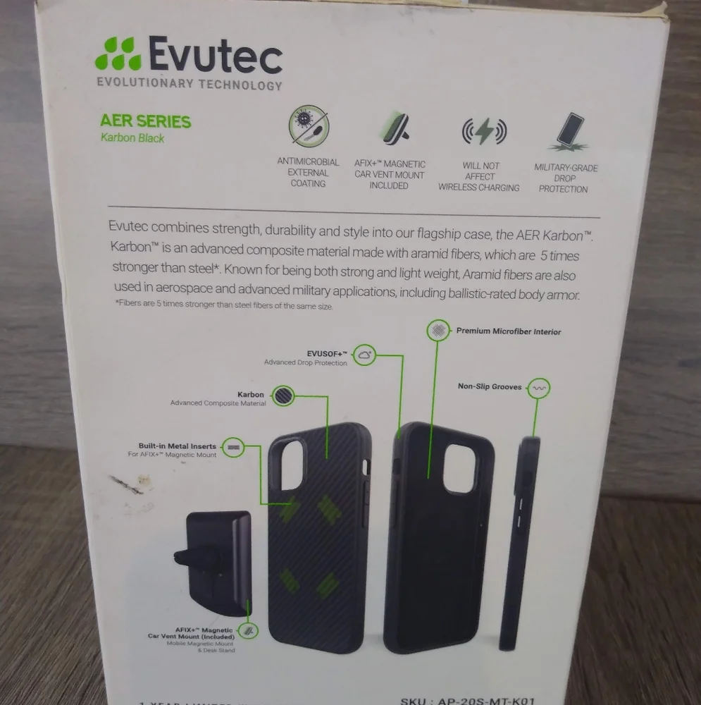 Evutec iphone 12 mini Black Phone Case/w Magntic Car Vent Mount